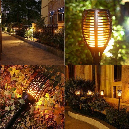 Solar Powered Flame Flickering Effect Torch Light Outdoor Garden Landscape Lamp