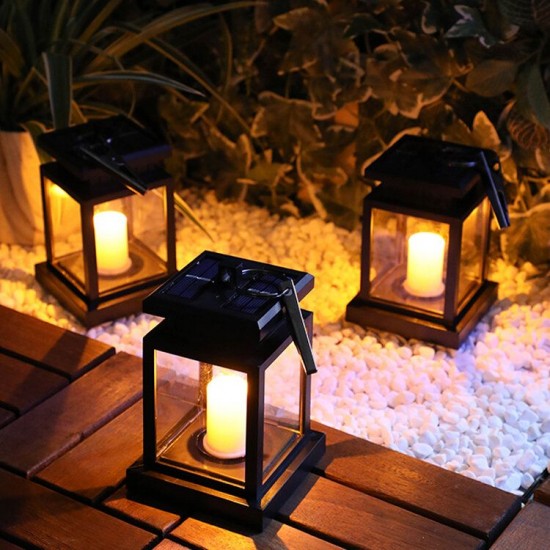 Solar Powered Hanging Lantern LED Solar Candle Lights Outdoor Decorative Path Light Lawn Light for Patio Landscape Tree Yard