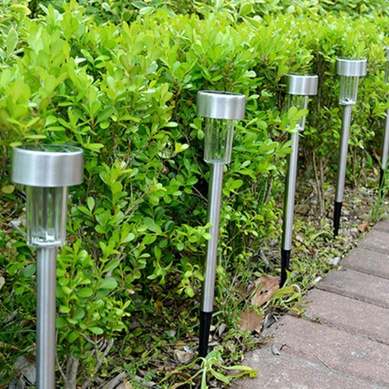 Solar Powered LED Lawn Light Post Stake Patio Outdoor Stainless Steel Garden Lamp