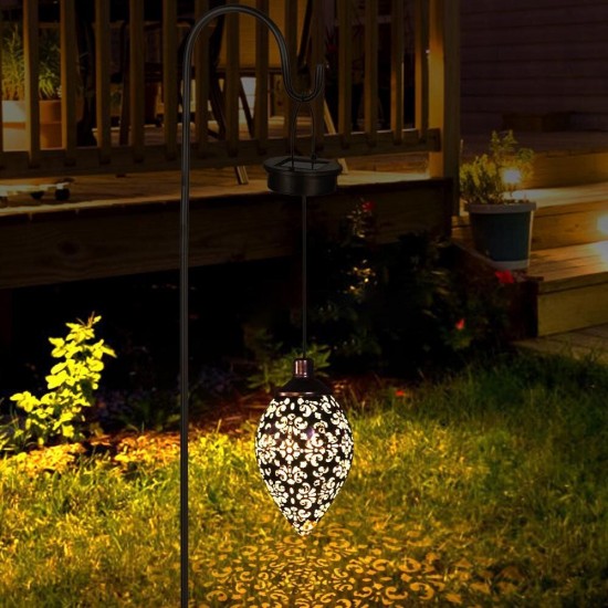 Solar Powered LED Light Lantern Hanging Outdoor Lamp Olive Shape Design Sensitive Light Sensor Control for Patio Courtyard Balcony Porch Yard