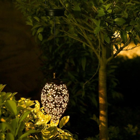 Solar Powered LED Light Lantern Hanging Outdoor Lamp Olive Shape Design Sensitive Light Sensor Control for Patio Courtyard Balcony Porch Yard Solar Powered LED Light Lantern Hanging Outdoor Lamp Olive Shape Design Sensitive Light Sensor Control for Patio Courtyard Balcony Porch Yard