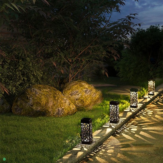 Solar Powered Outdoor LED Lawn Light Waterproof Hollow Garden Lamp Yard Path Decor