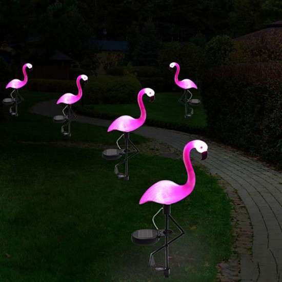 Solar Powered Pink Flamingo LED Lawn Light Outdoor Garden Stake Landscape Lamp