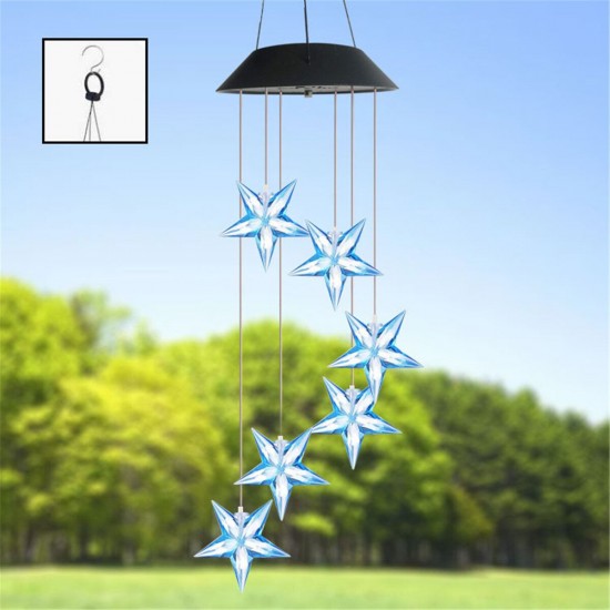 Solor Powered Star Wind Chime Light Outdoor Garden Waterproof Hanging Lamp Decor