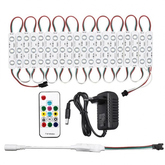 20PCS WS2811 DC12V 3LED 5050 RGB SMD LED Module Strip Light Front Window Sign + 14Keys Remote Control