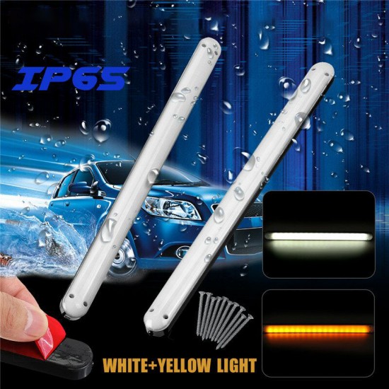 2PCS Car Motorcycle 36LED Turn Signal Flowing LED Strip Light White&Yellow 12V