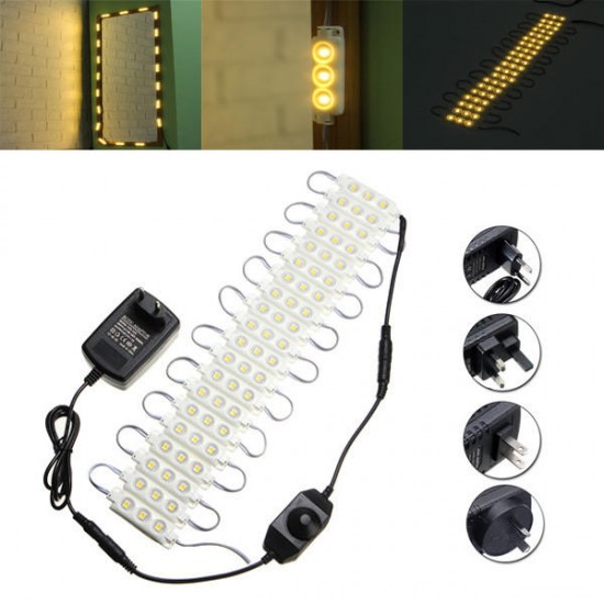 3M SMD5050 Waterproof Warm White LED Module Strip Light Kit Mirror Signage Lamp + Adapter DC12V