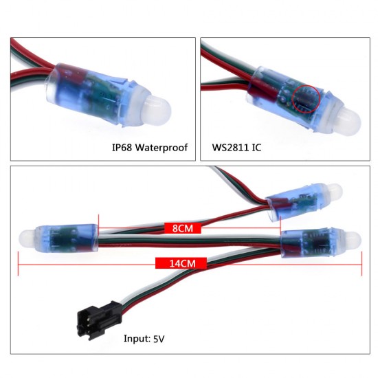 50PCS 5M 21W WS2811 IP68 Full Color RGB LED Pixel Module Strip Light with 17keys Remote Control DC5V