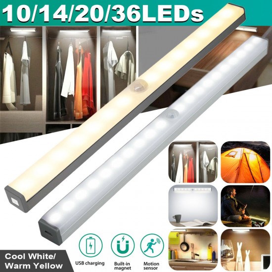 10-36LEDs Under Closet Light Motion Sensor USB Rechargeable Magnetic Strip Lamp 10-36LEDs Under Closet Light Motion Sensor USB Rechargeable Magnetic Strip Lamp