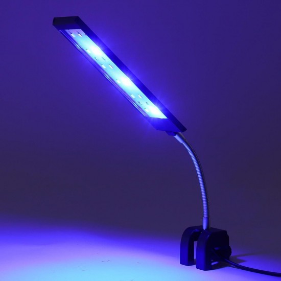 100-240V 7W Clip-on LED Aquarium Light Fish Tank Decoration Lighting Lamp with White & Blue LEDs, Touch Control, 2 Modes