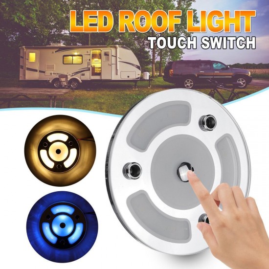 100mm Dimmable LED Reading Light Touch Dimmer Switch Blue+Warm White Day Night Car Roof Lamp for Caravan 10-30V