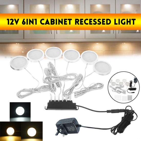 12V 6 in1 Side Outgoing Line Cabinet Recessed LED kitchen Light 200LM UK Plug