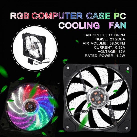 15LED Ring Fan RGB Light Silent 12V 120mm Computer Case PC Cooling Fan