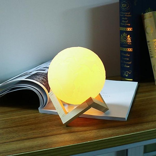 18cm 3D Earth Lamp USB Rechargeable Touch Sensor Color Changing LED Night Light Gift DC5V