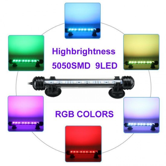 18cm 5050SMD 9LED Aquarium Fish Tank RGB Light Submersible Waterproof Bar Strip Lamp