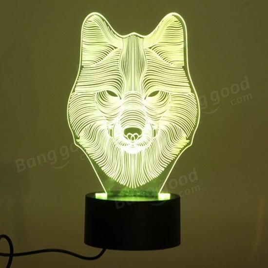 3D Animal Wolf Touch Control Table Lamp 7 Color Changing LED Night Light Home Decor