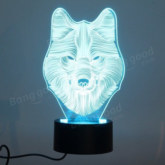 3D Animal Wolf Touch Control Table Lamp 7 Color Changing LED Night Light Home Decor