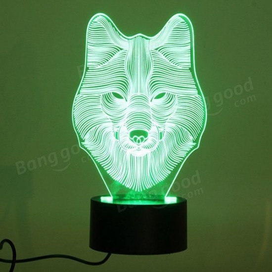 3D Animal Wolf Touch Control Table Lamp 7 Color Changing LED Night Light Home Decor