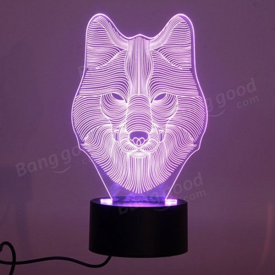 3D Animal Wolf Touch Control Table Lamp 7 Color Changing LED Night Light Home Decor