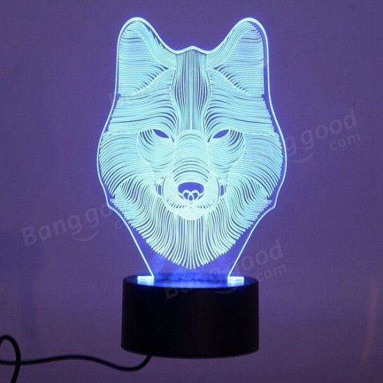 3D Animal Wolf Touch Control Table Lamp 7 Color Changing LED Night Light Home Decor