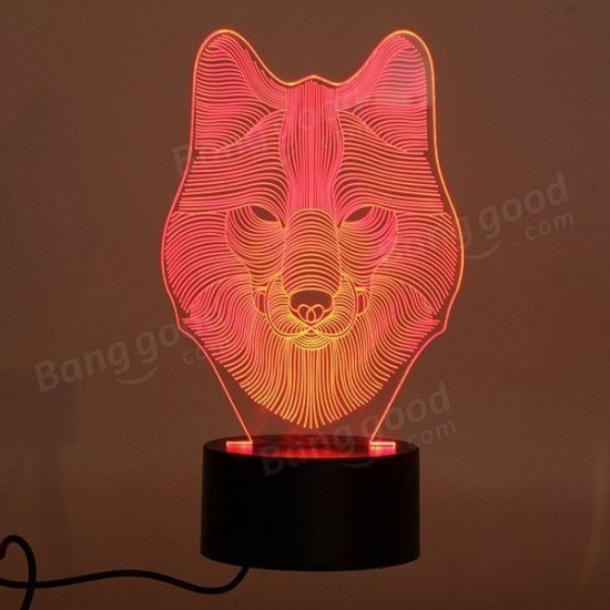 3D Animal Wolf Touch Control Table Lamp 7 Color Changing LED Night Light Home Decor