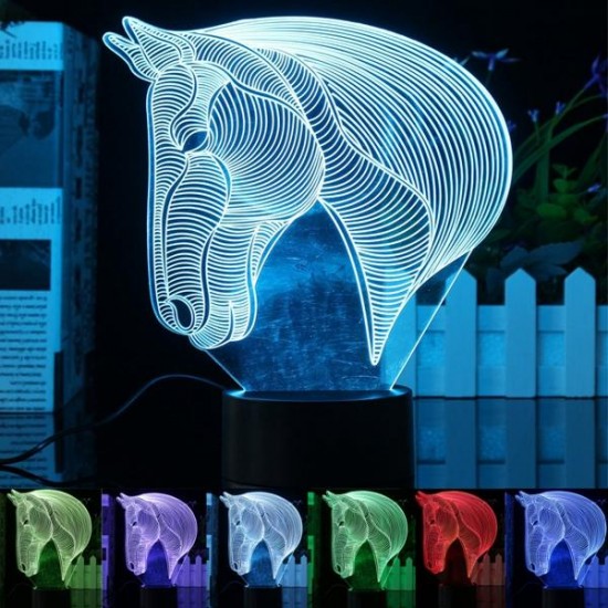 3D Art Horse Head 7 Color Changing Bulding LED Night Lamp Light Bedroom Xmas Gift