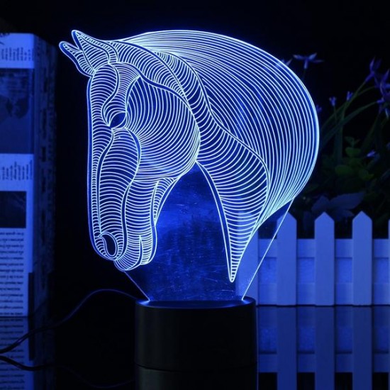 3D Art Horse Head 7 Color Changing Bulding LED Night Lamp Light Bedroom Xmas Gift