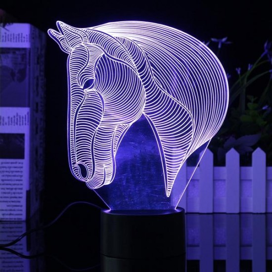 3D Art Horse Head 7 Color Changing Bulding LED Night Lamp Light Bedroom Xmas Gift