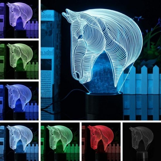 3D Art Horse Head 7 Color Changing Bulding LED Night Lamp Light Bedroom Xmas Gift