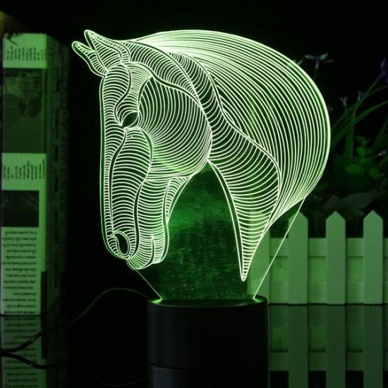 3D Art Horse Head 7 Color Changing Bulding LED Night Lamp Light Bedroom Xmas Gift