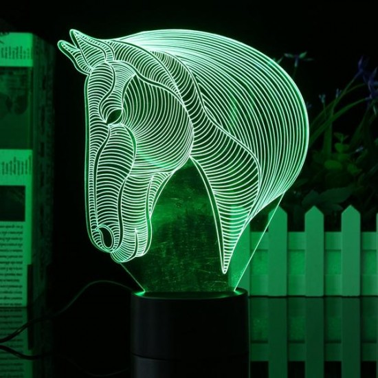 3D Art Horse Head 7 Color Changing Bulding LED Night Lamp Light Bedroom Xmas Gift