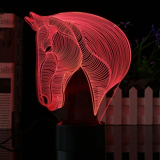 3D Art Horse Head 7 Color Changing Bulding LED Night Lamp Light Bedroom Xmas Gift