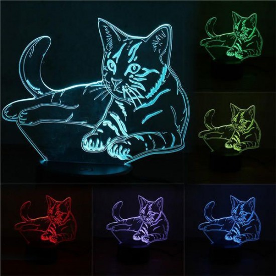 3D Cute Cat Night Light USB Charge Touch Control 7 Color Change LED Desk Lamp Room Decor Gift