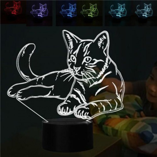 3D Cute Cat Night Light USB Charge Touch Control 7 Color Change LED Desk Lamp Room Decor Gift