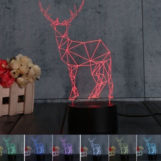 3D Deer LED Table Desk Light USB 7 Color Changing Night Lamp Home Decor