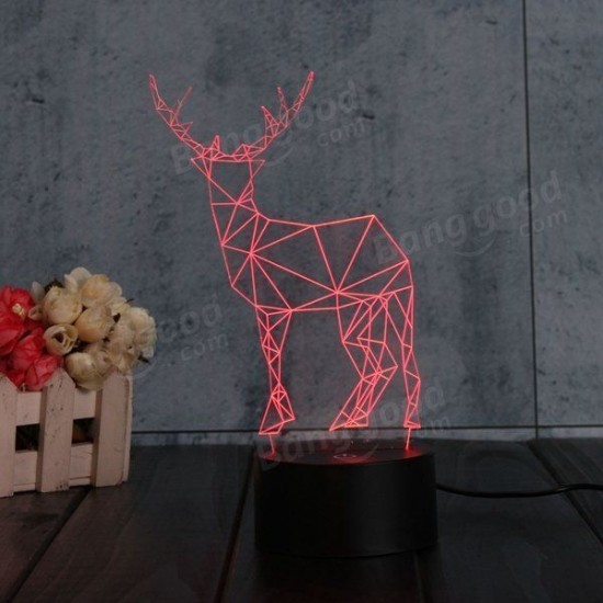 3D Deer LED Table Desk Light USB 7 Color Changing Night Lamp Home Decor