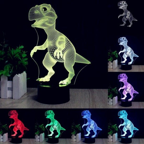 3D Dinosaur LED Desk Table Lamp 7 Color Changing USB Night Light 5V