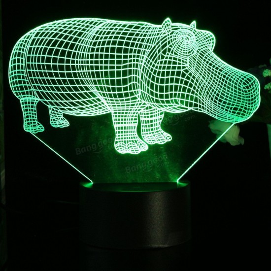 3D Hippo Desk Table Lamp 7 Color Changing LED Night Light Decor Xmas Gift