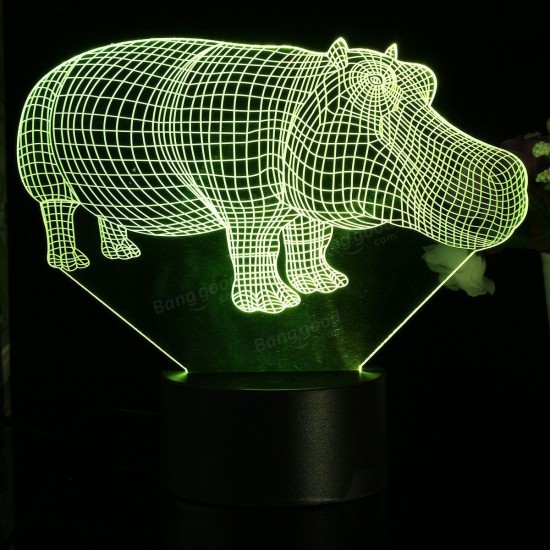 3D Hippo Desk Table Lamp 7 Color Changing LED Night Light Decor Xmas Gift