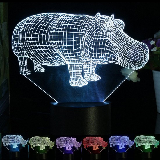 3D Hippo Desk Table Lamp 7 Color Changing LED Night Light Decor Xmas Gift