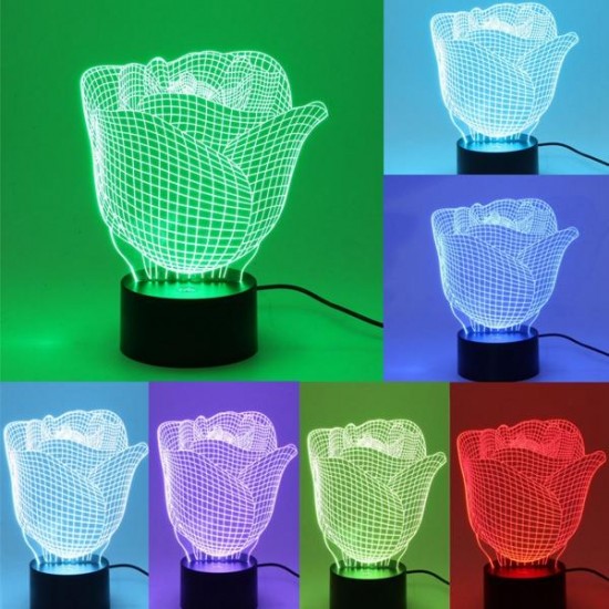 3D Illuminated Color Changing Rose LED Desk Night Light Lamp