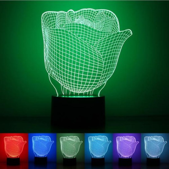 3D Illuminated Color Changing Rose LED Desk Night Light Lamp