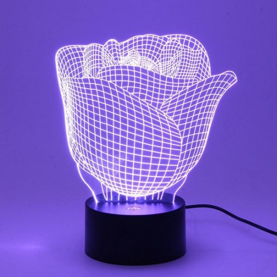 3D Illuminated Color Changing Rose LED Desk Night Light Lamp