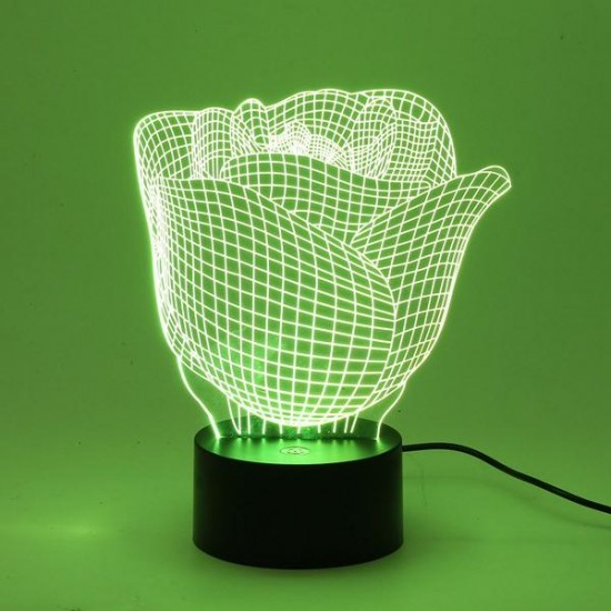 3D Illuminated Color Changing Rose LED Desk Night Light Lamp