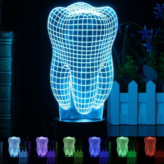 3D Illuminated Color Changing Touch Switch Tooth LED Desk Night Light Lamp Xmas Gift