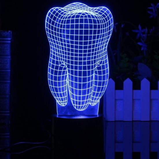 3D Illuminated Color Changing Touch Switch Tooth LED Desk Night Light Lamp Xmas Gift