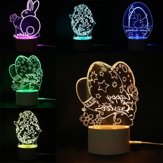 3D Easter Egg Rabbit LED Night Light USB Colorful Table Desk Lamp Holiday Decor DC5V