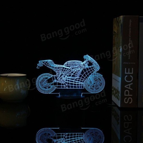 3D Motorcycle LED Table Desk Light USB 7 Color Changing Night Lamp Home Decor