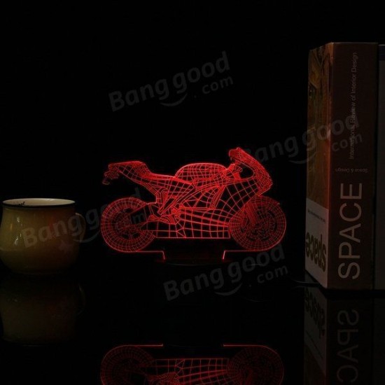 3D Motorcycle LED Table Desk Light USB 7 Color Changing Night Lamp Home Decor