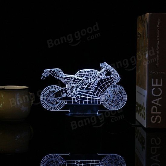 3D Motorcycle LED Table Desk Light USB 7 Color Changing Night Lamp Home Decor